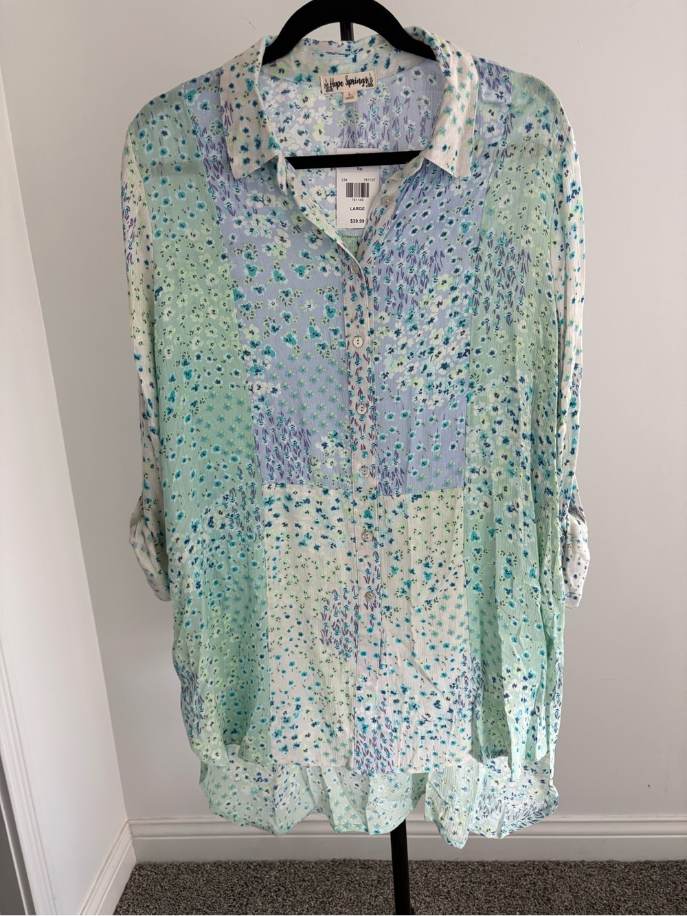 Hope Springs Mint & Light Blue Floral Button-Up Blouse